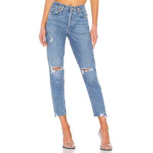 Agolde Jamie High Rise Straight Leg Jeans Distressed Denim Blue Size 24